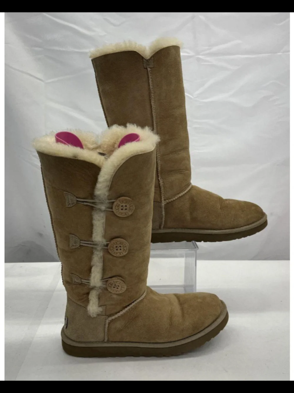 UGG Tall Button-Back Suede Winter Boots in Chestnut